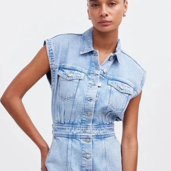 Madewell NWOT Denim Cap-Sleeve Shirtdress in Aquino Wash Size 8 - Picture 2 of 10